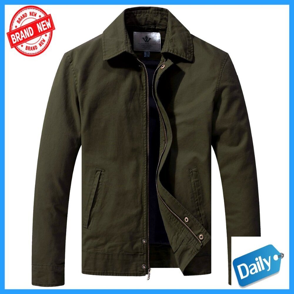 Lightweight Cotton Jacket Classic Military Style Casual Work Coat Lapel Design